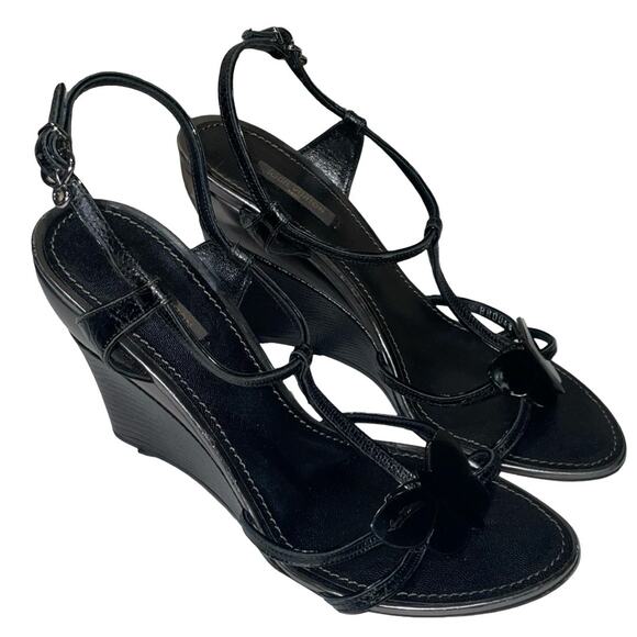 Louis Vuitton Black Croc Embossed Leather Butterfly Wedge Sandals   Size: EU 40 - Picture 1 of 11